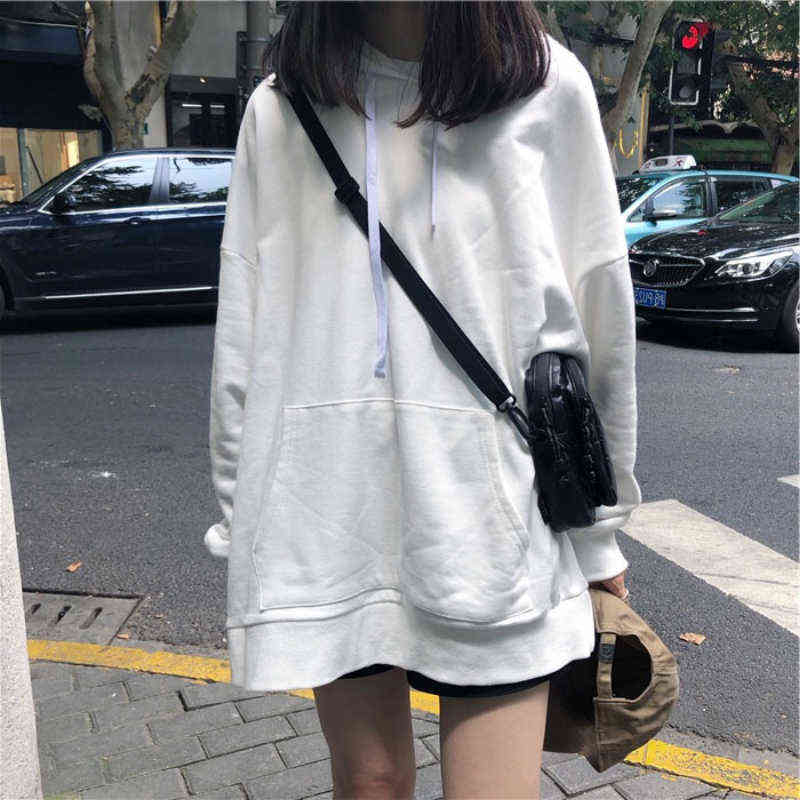 Solid Thin Hoodie Women's Oversized Clothing Long Sleeve Draw String Sweatshirts Female Blouse Polyester Loose Casual Long Tops 211109