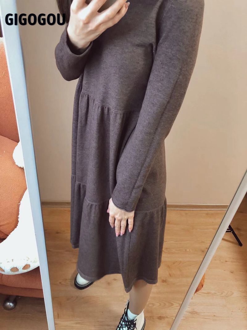 GIGOGOU Oversized Women Sweater Dress Autumn Winter Casual Loose Jumper Top Knitted Pullover Straight Dresses Tunic Tops 210409