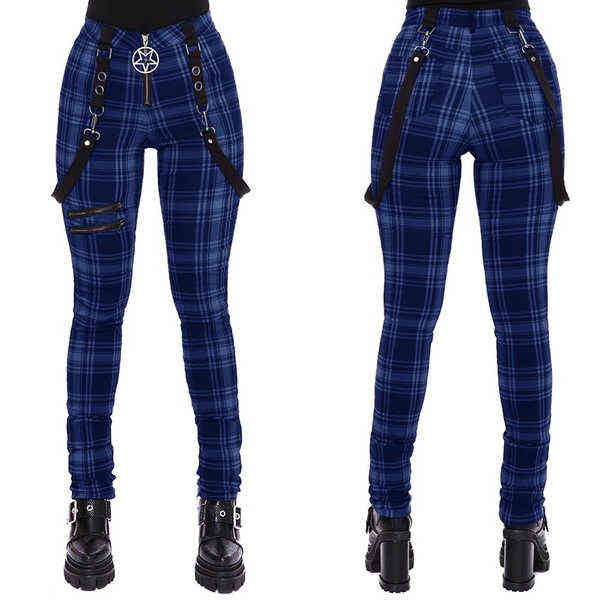 Plaid Pants Women High Waist Y2k Punk Pant Summer Spring Streetwear Woman Fashion Slin Fit Patchwork Zipper Gothic 211115
