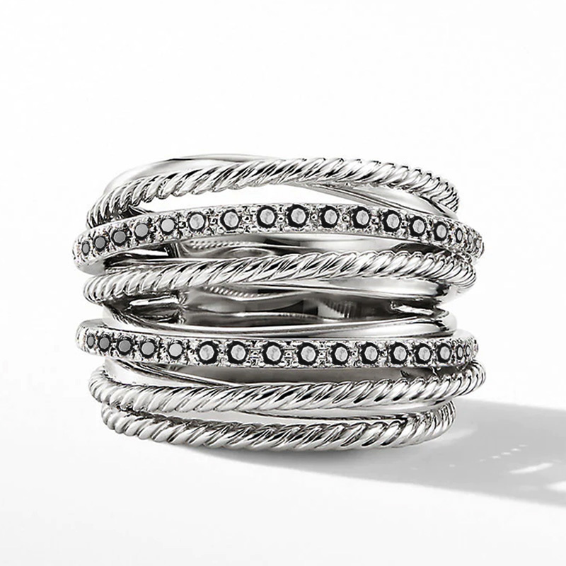 Huitan Silver Color Multiple Row Rings Shiny CZ Metallic OL Style Office Lady Versatile Finger Ring For Women Fashion Jewe