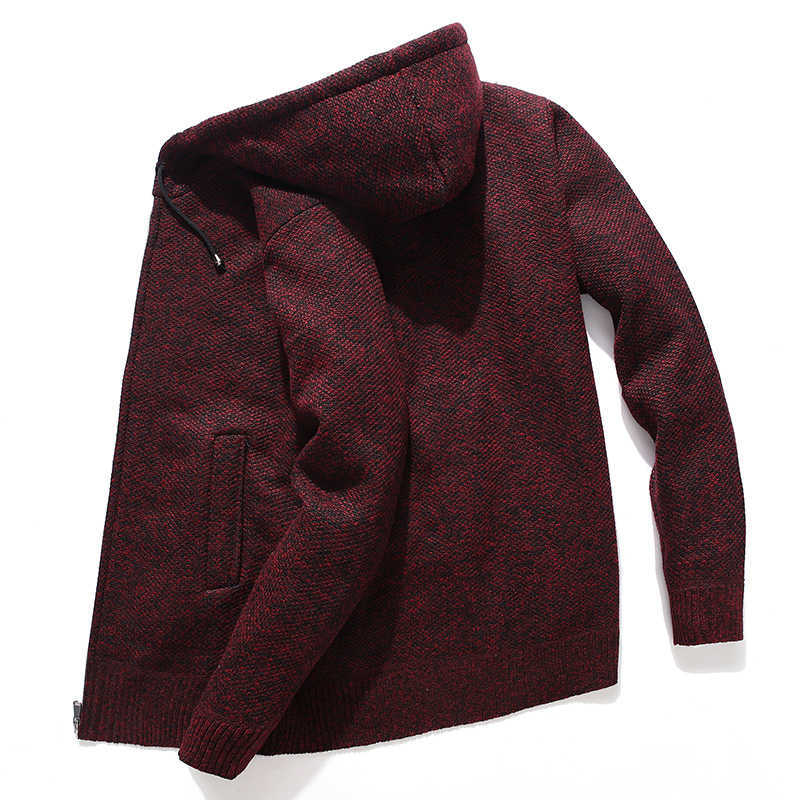 Hooded Knitted Man Sweater Fleece Cardigan Oversized Men's Sweater Winter Casual Solid Hoodies Sweater Homme Knitted Men Coats 211008
