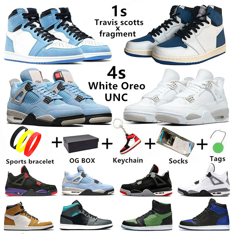 Jumpman 1s UNC Mens Basketball shoes 1 Hyper Royal University Blue toe travis scotts 4 dark mocha Taupe Haze white oreo 4s Men women trainers Sports Sneakers with box, Color#26