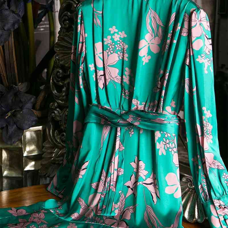 Summer Fashion Runway Bow tie Dress Women Long Sleeve Belted Ruffles Floral Print Ladies Vintage Dresses vestido 210522