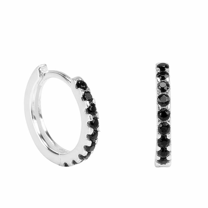 Hoop & Huggie Black Awn Classic 925 Sterling Silver Round Trendy Spinel Engagement Earrings For Women Fine Jewelry Bijoux I163