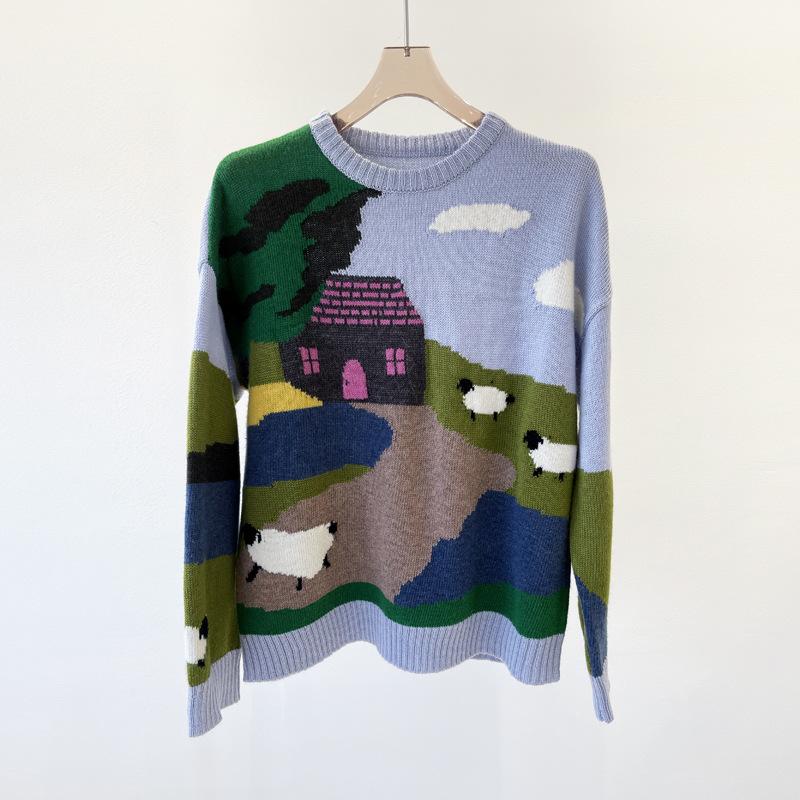 Women's Sweaters Cartoon Print Knit Sweater 2021 Autumn Winter Alpaca Wool Blend O-Neck Long Sleeve Ladies Knitted Pullover Femme Top
Women's Sweaters Cartoon Print Knit Sweater 2021 Autumn Winter Alpaca Wool Blend O-Neck Long Sleeve Ladies Knitted Pullover Femme Top