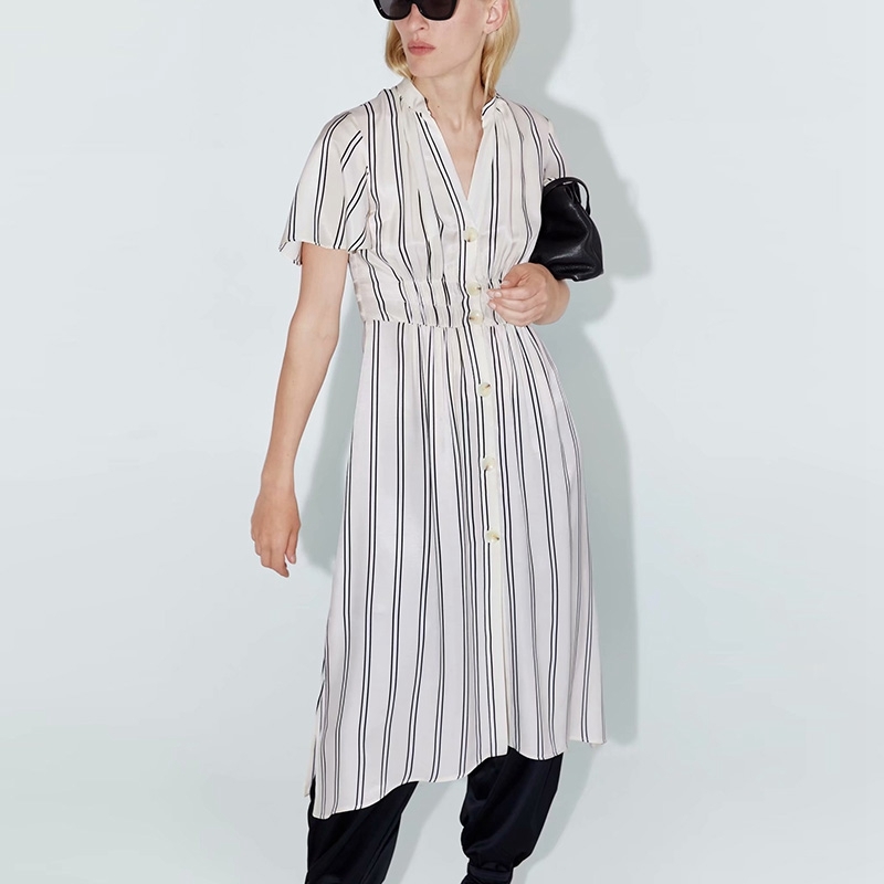 Women Temperament Striped Dress Short Sleeve High Waist Mid Calf Split Summer Beach Vacation XZ2538 210525, White
Women Temperament Striped Dress Short Sleeve High Waist Mid Calf Split Summer Beach Vacation XZ2538 210525, White