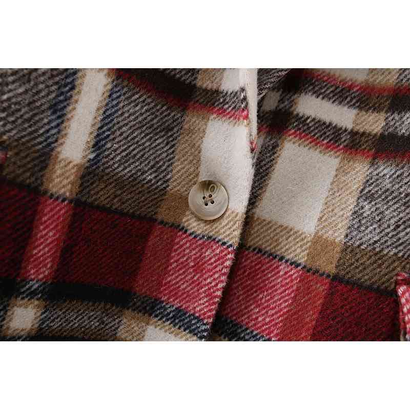 Causal Women Notched Collar Plaid Tweed Blazer Fashion Ladies Pocket Jacket Streetwear Female Chic Singles Button Coat 210430