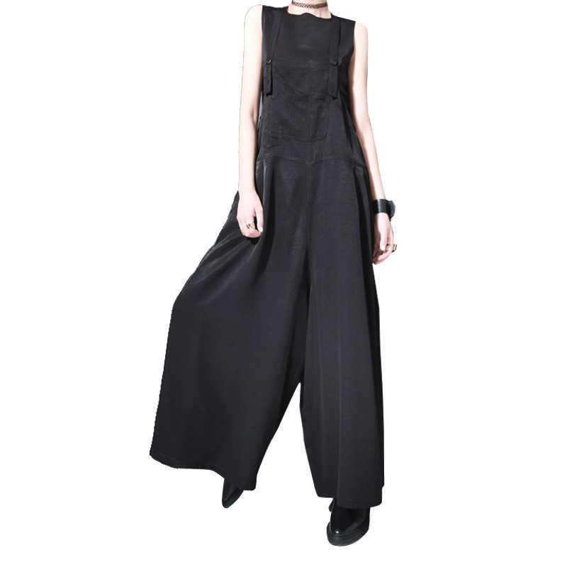 VANOVICH Spring and Summer Wild Cotton Overalls Women European Solid Color Wide-leg Pants Female 210615