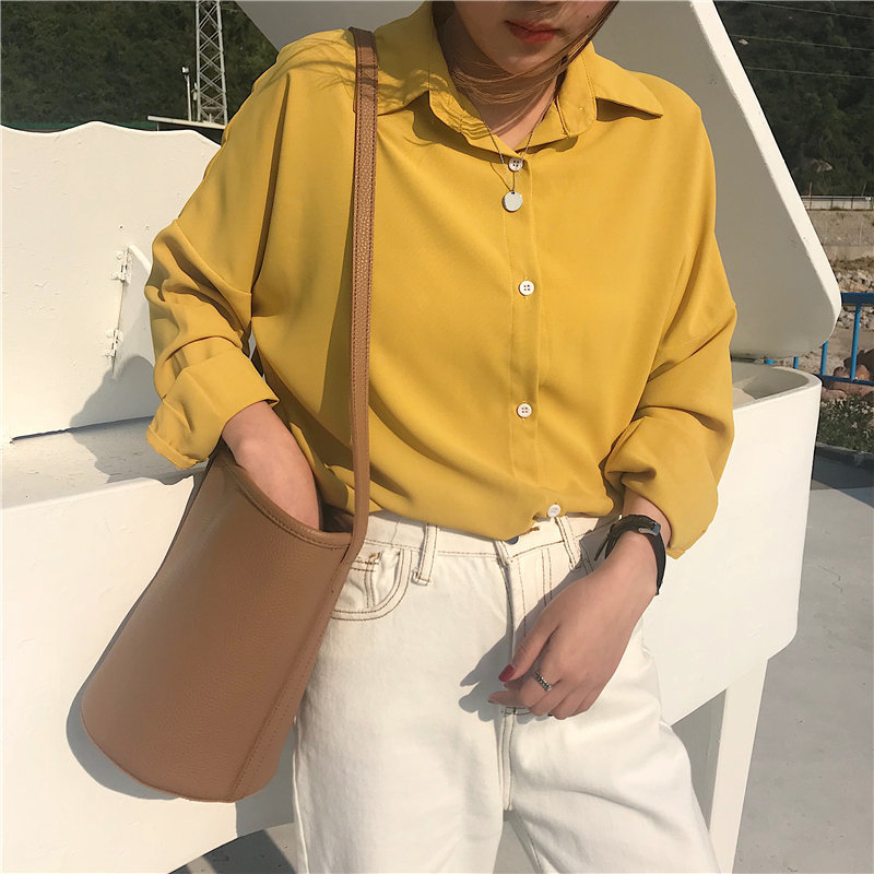 All-Match Solid Chic Casual Stylish Basic Gentle Loose Office Lady Vintage Shirts Full Sleeves High Quality Women 210421
