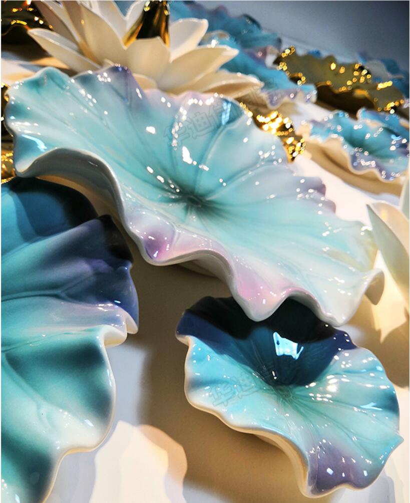 Background wall pendant living room Decorative Plates creative porch wall-ecoration hotel ceramic Lotus leaf fish wall decoration