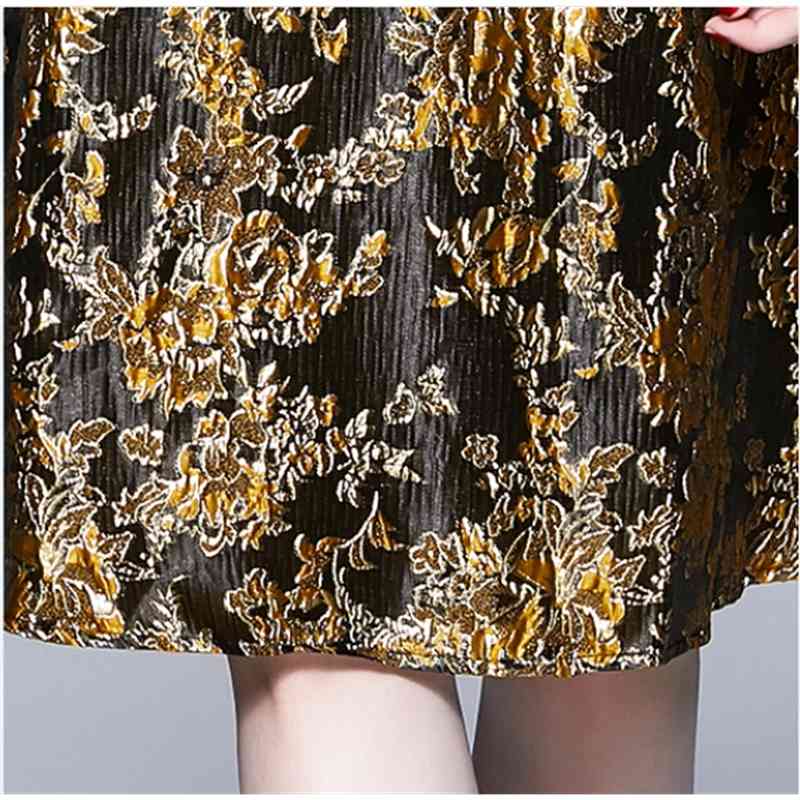 Fashion Vintage Elegant Jacquard Sleeveless Tank Dress High Waist Women Embroidered Golden Flowers Summer 210520