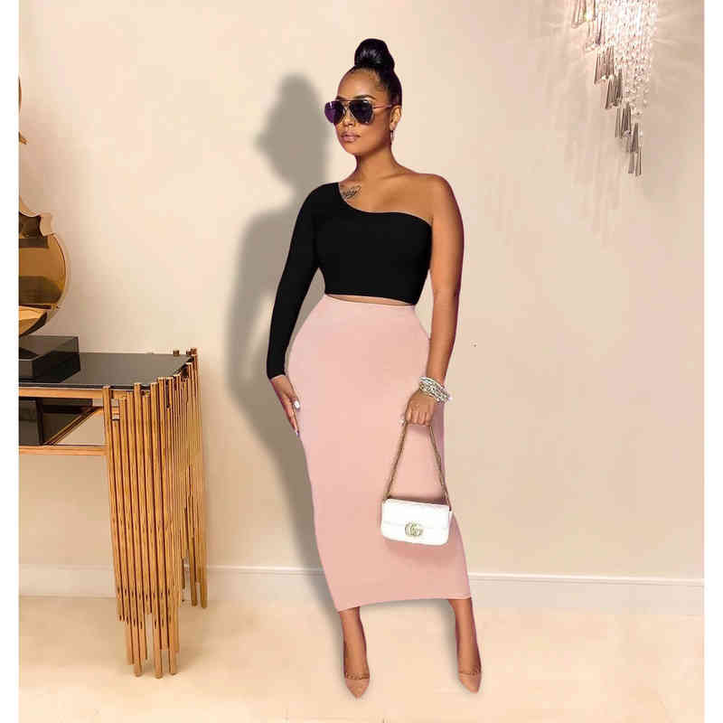Ladies One Shoulder Long Sleeve Diagonal Collar Sexy Fashion Solid Color Temperament Simple Two-piece Dress Set, White
Ladies One Shoulder Long Sleeve Diagonal Collar Sexy Fashion Solid Color Temperament Simple Two-piece Dress Set, White