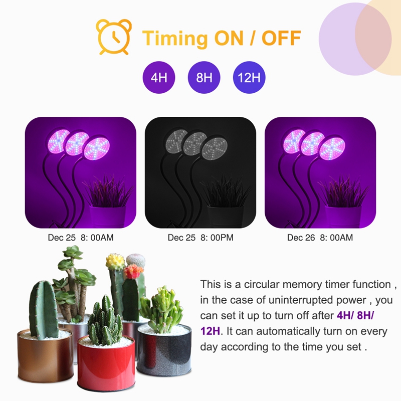 15W 30W 45W 60W LED Grow Light 4 Head Timing 5 Dimmable Levels usb Plant Lights for Indoor with Full Spectrum Phytolamps Adjustable Goosencck 4/8/12H 