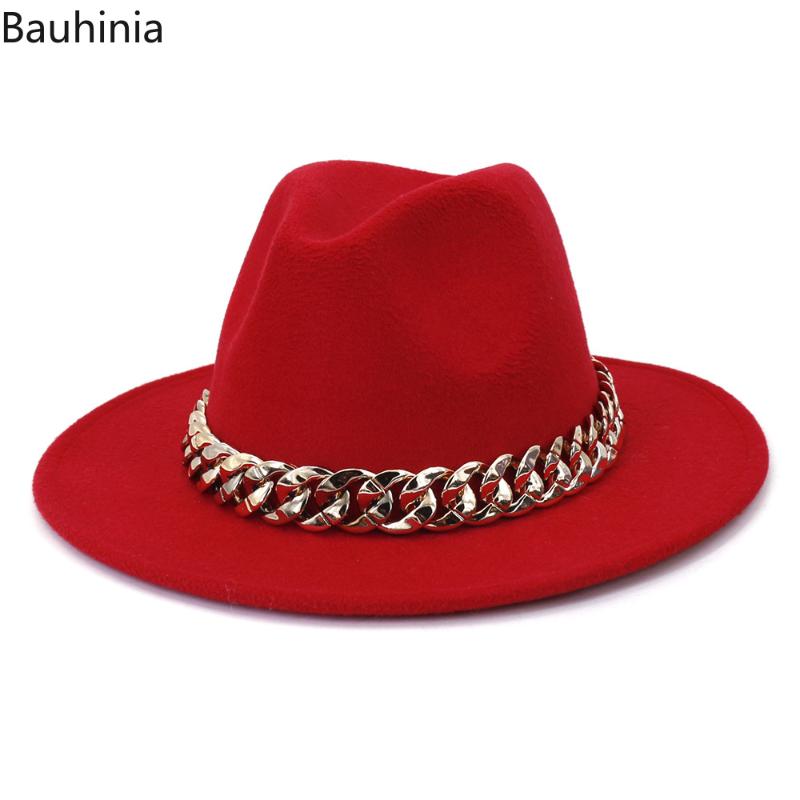 Wide Brim Hats 2021 Women Fedoras Men's Fashion Jazz Felt Hat With Big Chain Autumn Winter Woolen Wida Top Caps For, White
Wide Brim Hats 2021 Women Fedoras Men's Fashion Jazz Felt Hat With Big Chain Autumn Winter Woolen Wida Top Caps For, White