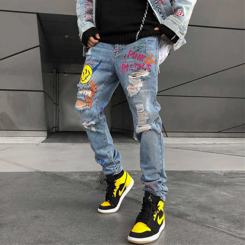 men's jeans jeans men ripped street graffiti printed beggar hipster hip hop knee holes distressed cotton casual denim trousers ficv, Blue
men's jeans jeans men ripped street graffiti printed beggar hipster hip hop knee holes distressed cotton casual denim trousers ficv, Blue