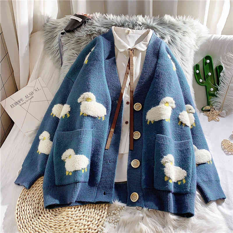 sweater Casual Women Cartoon Knitted Cardigan Autumn Winter Single Breasted V-neck Korean of Lazy WindLoose Knitwear Coat, Blue
sweater Casual Women Cartoon Knitted Cardigan Autumn Winter Single Breasted V-neck Korean of Lazy WindLoose Knitwear Coat, Blue