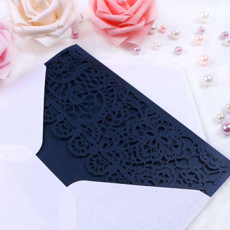 2021 New 3 Folds Navy Blue Wedding Invitations Cards For Wedding Bridal Shower Engagement Birthday Graduation Invites