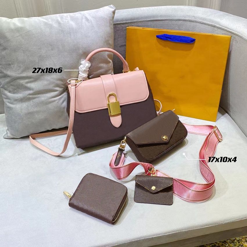 High quality Luxurys designers Women 3 pieces Totes handbags cross body Shoulder Bags combination famous classic flower Brown capacity portable day backpack 04