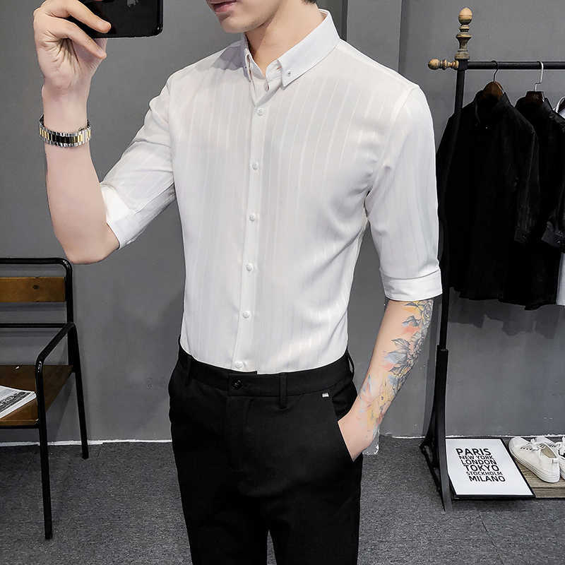 Fashion Striped Shirts Men Summer Short Sleeve Casual Shirt Male Business Formal Dress Shirts Streetwear Social Party Tops 210527, White
Fashion Striped Shirts Men Summer Short Sleeve Casual Shirt Male Business Formal Dress Shirts Streetwear Social Party Tops 210527, White