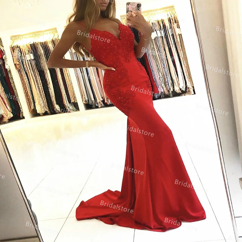 Backless Green Red Mermaid Evening Dresses Spaghetti Straps Satin Beaded African Black Girls Prom Dress 2021 Elegant Long Formal Party Gowns robe de s