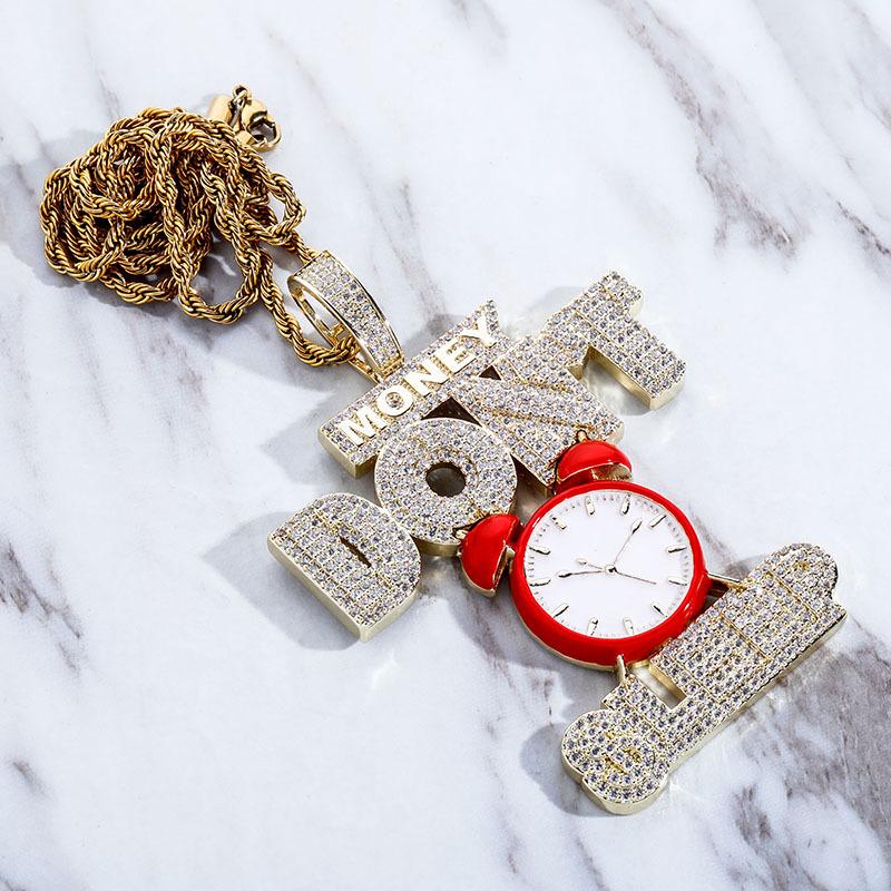 necklace moissanite chain Alarm Clock Pendant Iced Out Letters