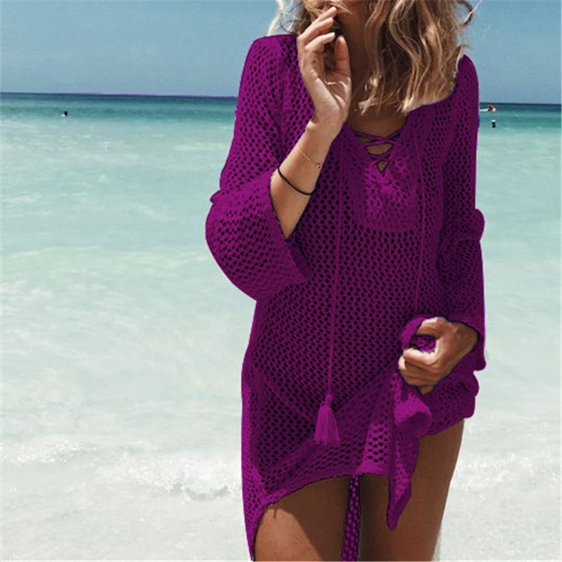 Arrivals Sexy Beach Cover up Crochet White Swimwear Dress Ladies Bathing Suit ups Tunic Saida de Praia #Q188 210420