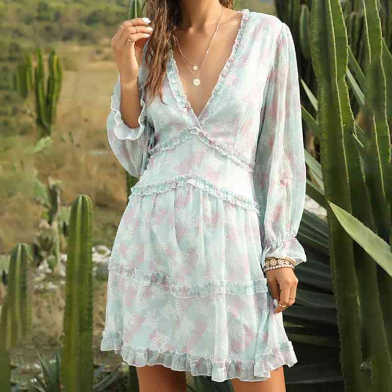 Women Dresses Spring Summer Sexy V Neck Floral Print Boho Beach Ruffle Long Sleeve A Line Mini Sundress 210603, Leopard blue
Women Dresses Spring Summer Sexy V Neck Floral Print Boho Beach Ruffle Long Sleeve A Line Mini Sundress 210603, Leopard blue
