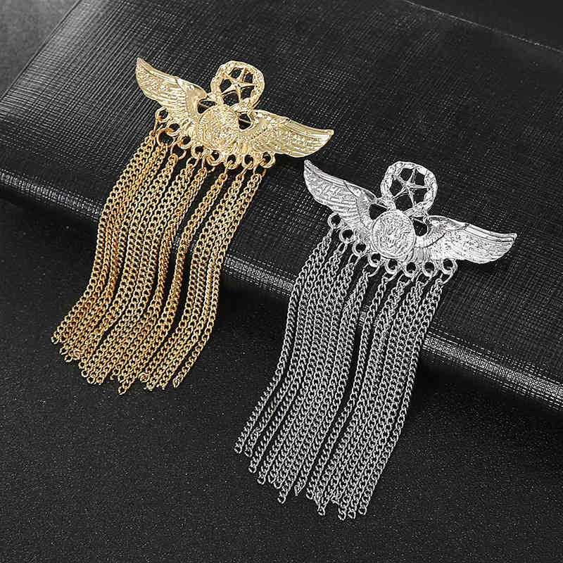 Men's Tassel Temperament Brooch Korean Chain Collar Suit Gold Pin Simple Accessories