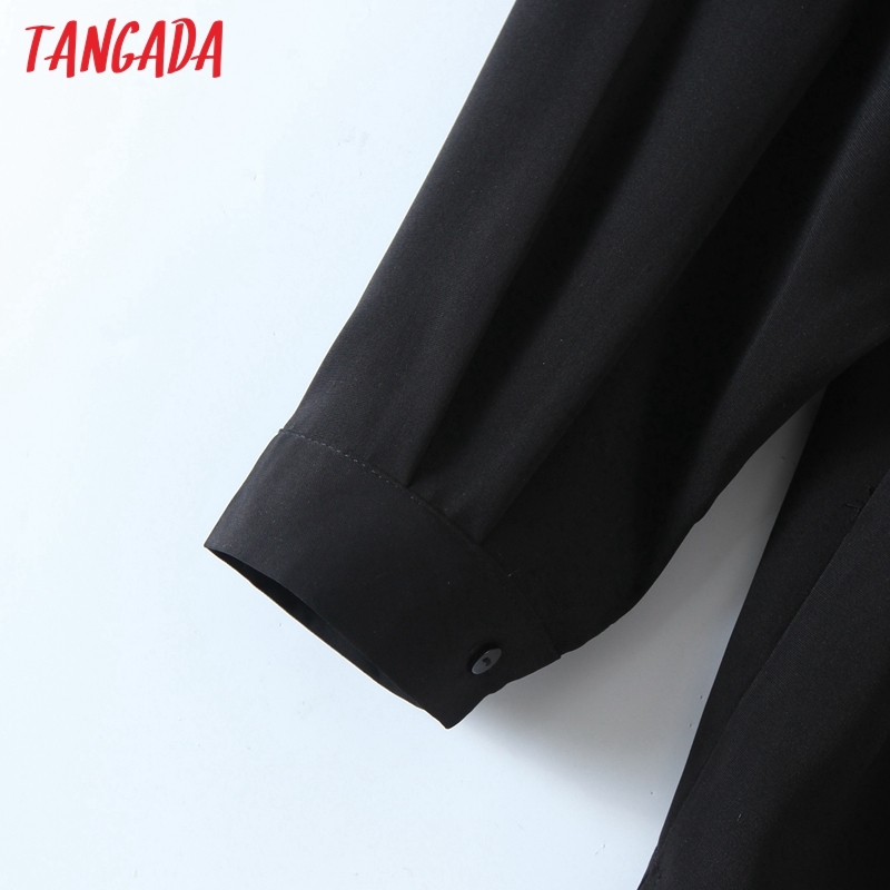 Women Pocket Black Blouse Long Sleeve Chic Female Casual Loose Shirt Blusas Femininas SL527 210416