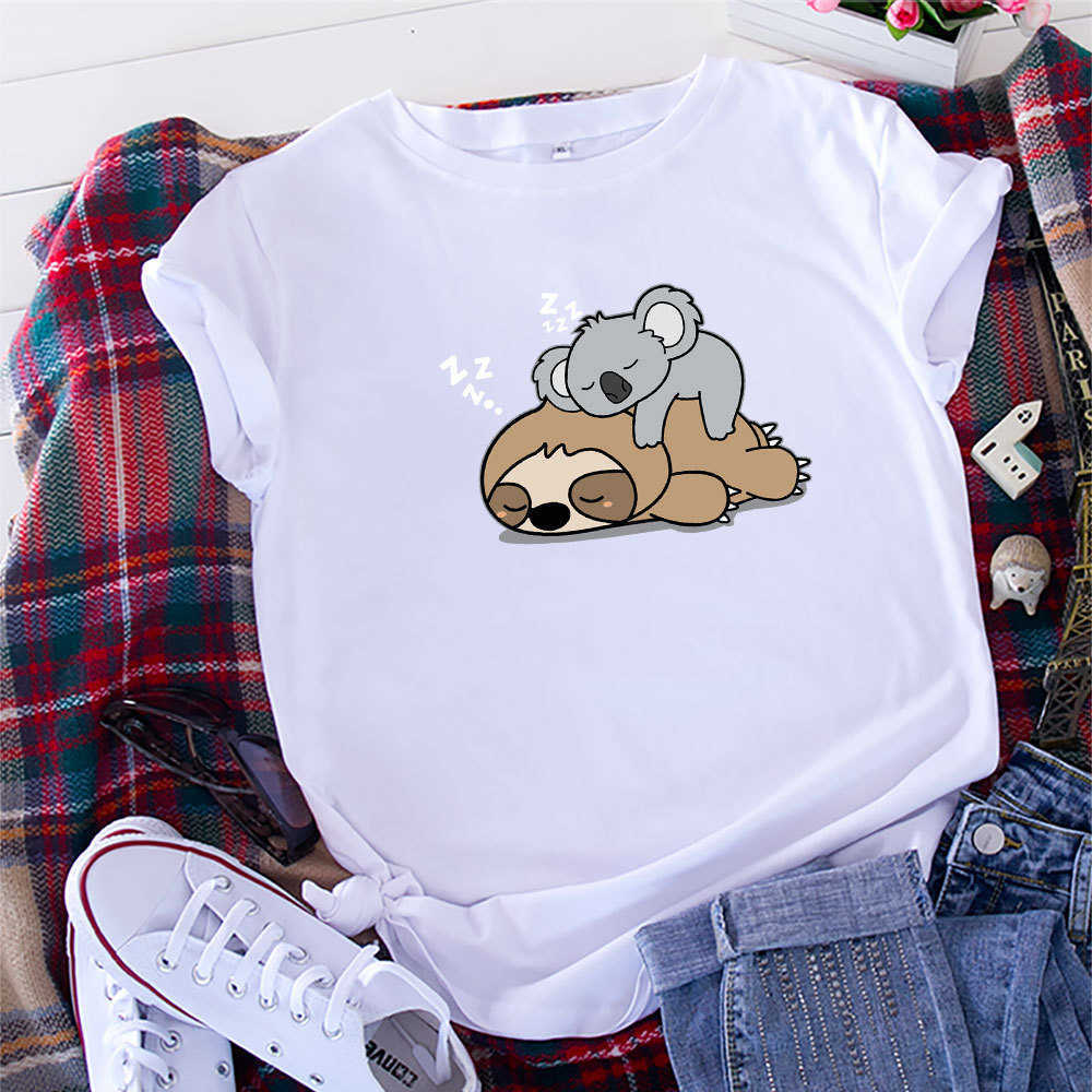 S-5XL Kawaii Lazy Sloth Koala Women T-Shirt Casual Loose Short Sleeve Summer Tees Top Female Clothing Plus Size W875 210526
