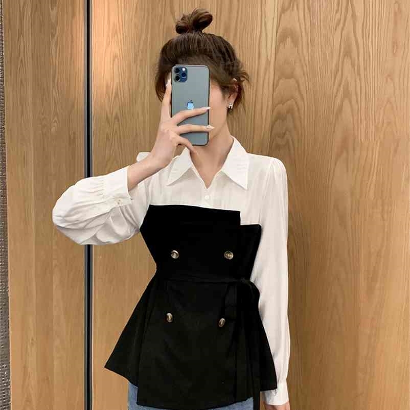 Stitching shirt women's spring waist asymmetrical lapel temperament was thin 210525, Black and white
Stitching shirt women's spring waist asymmetrical lapel temperament was thin 210525, Black and white