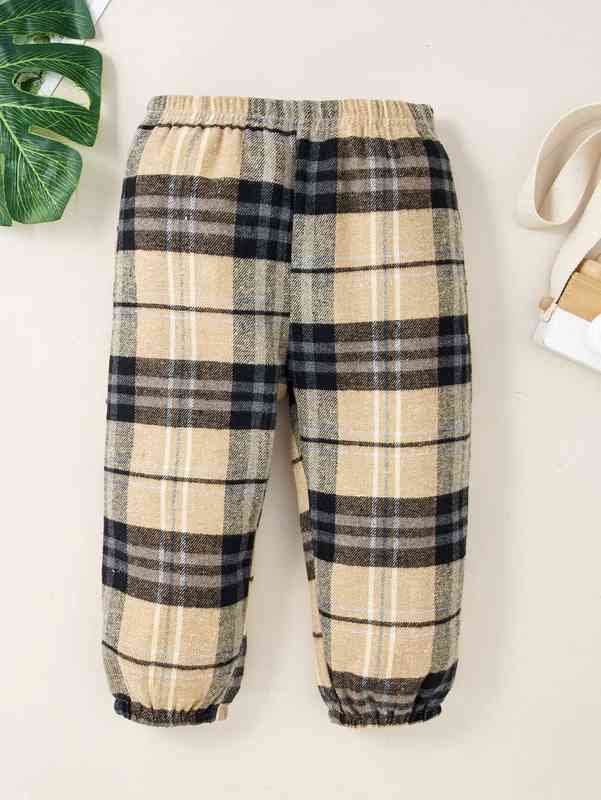 Baby Bear Embroidery Tank Top & Plaid Pants SHE