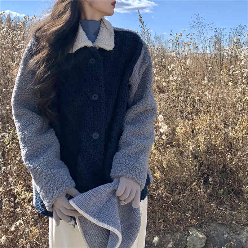 autumn and winter korean style turn down collar vintage lamb wool warm coats and jackets womens cotton coats (C2955) 210423