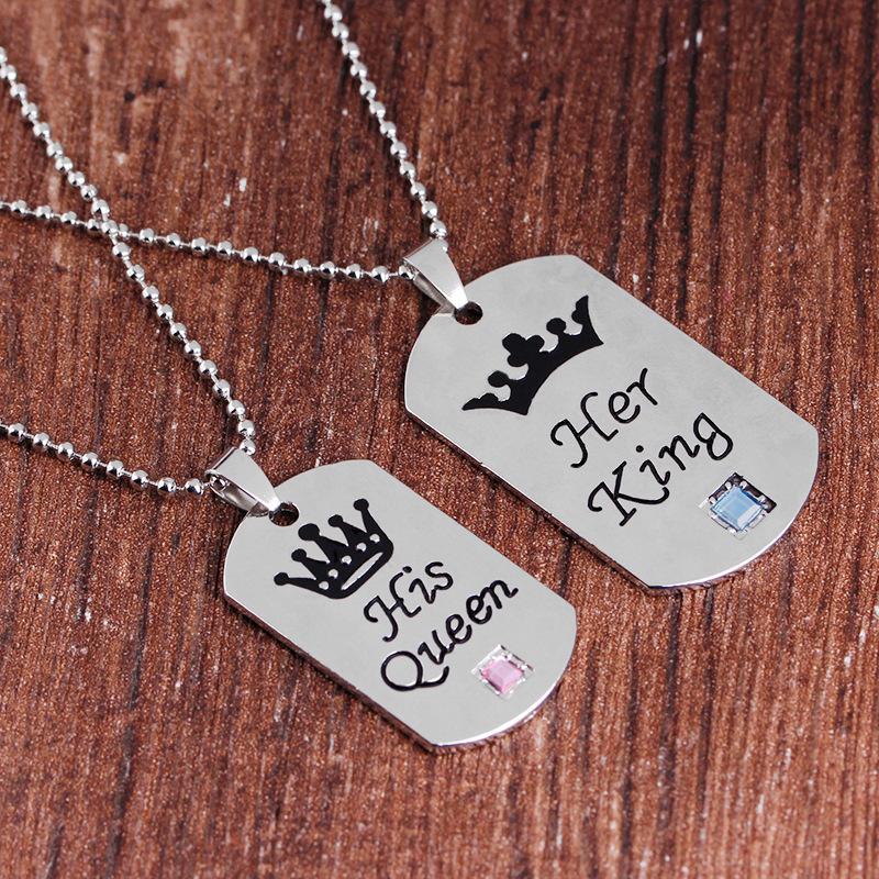 Pendant Necklaces Romantic Men Women Pink Blue Her King His Queen Lovers Crown Letter Rhinestone Necklace Wholesale Valentine's Day Gift
Pendant Necklaces Romantic Men Women Pink Blue Her King His Queen Lovers Crown Letter Rhinestone Necklace Wholesale Valentine's Day Gift