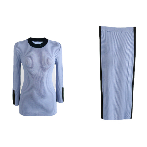 2 Piece Set Women Suit Autumn Winter hit color Knit Sweaters Blouse Tops and high waist Long Skirts Crop Top Skirt 210519