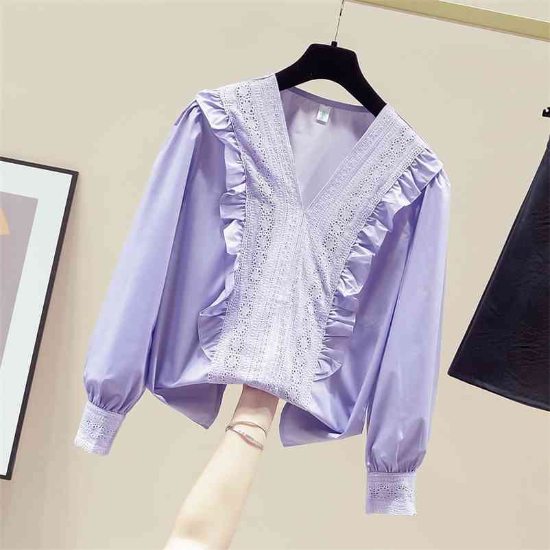 Autumn Women's V Neck Long Sleeves Hollow Out Ruffles Shirts Girls Ladies Shirt Blouse Tops A4076 210519, White 
Autumn Women's V Neck Long Sleeves Hollow Out Ruffles Shirts Girls Ladies Shirt Blouse Tops A4076 210519, White