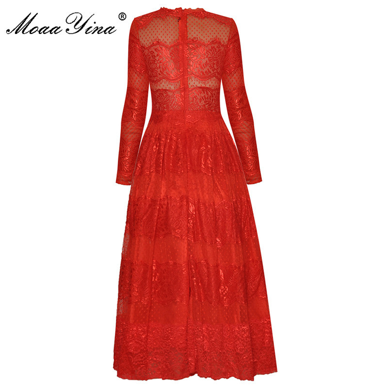 Fashion dress Spring Autumn Women Dress Long sleeve Lace Red Party Ball Gown Dresses 210524