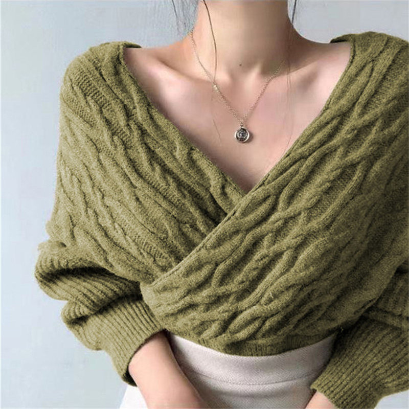 Office Lady Tops Elegant Solid Streetwear V-Neck Sexy Outwear Twist Knitted Vintage High Waist Leisure Sweaters 210421