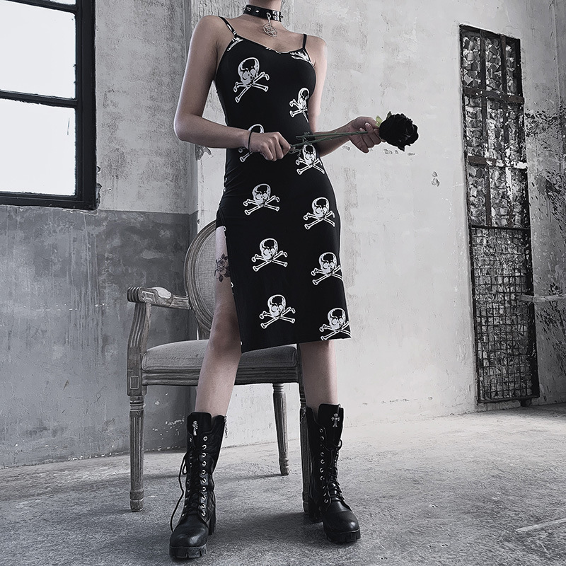 Sexy Dress Women Gothic Punk Printed Sleeveless Spaghetti Straps Split Party Dress Harajuku Street Fashion Dark Dress Girl, Black;gray
Sexy Dress Women Gothic Punk Printed Sleeveless Spaghetti Straps Split Party Dress Harajuku Street Fashion Dark Dress Girl, Black;gray