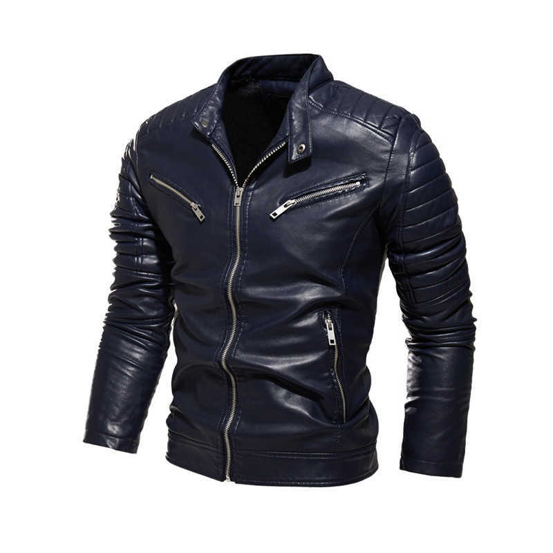 Motorcycle Jacket Men Autumn Winter Fashion Casual Leather Jacket Pu Zipper Basic Coat Male PU Faux Leather Cool Windbreaker 211018