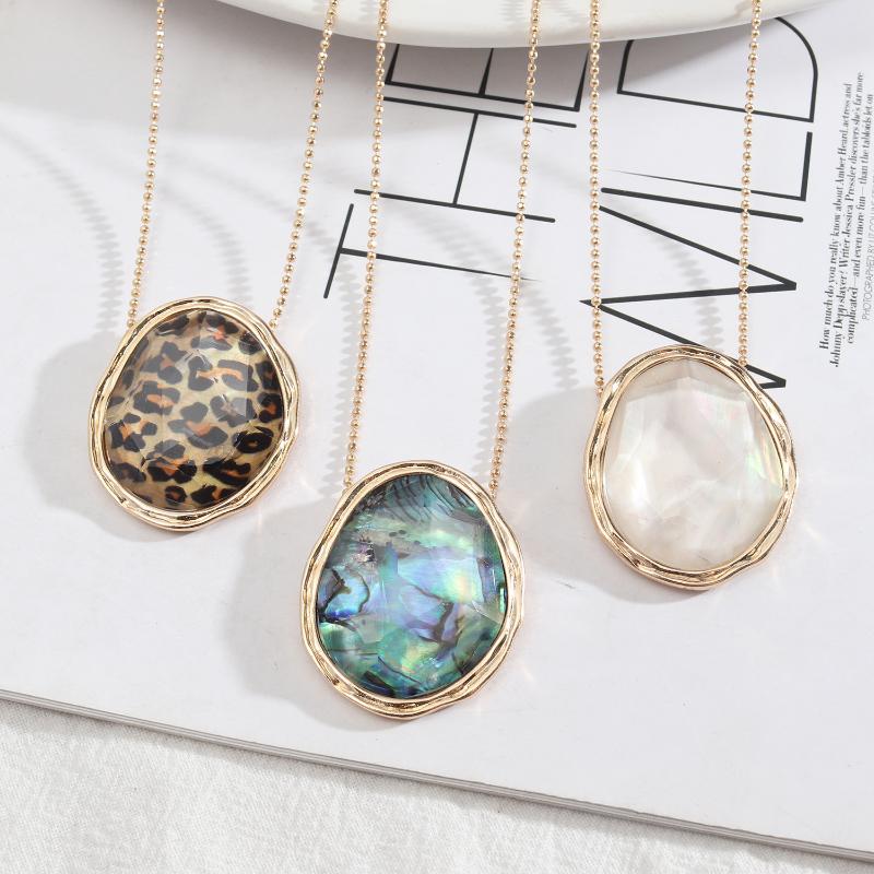 Pendant Necklaces Faceted Acrylic Abalone Shell & Leopard Print Pattern Geometric Charms Accessories Body Jewelry