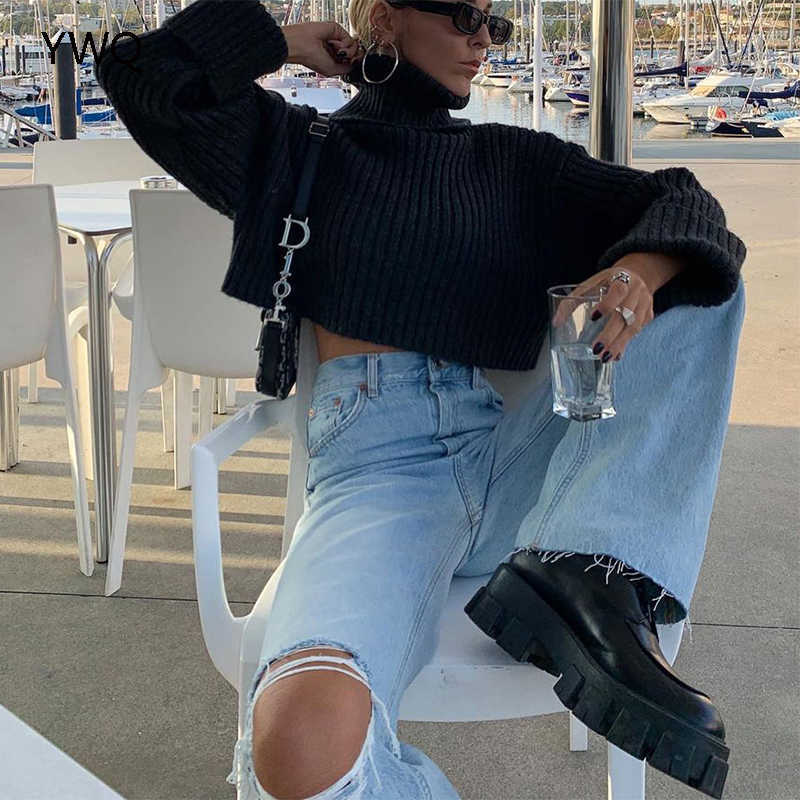 Cargo Pants Women Jeans High Waist Ripped Baggy Jeans Fashion Vintage Knee Hole Full Length Pants Solid Blue Cool Denim Trousers 210616