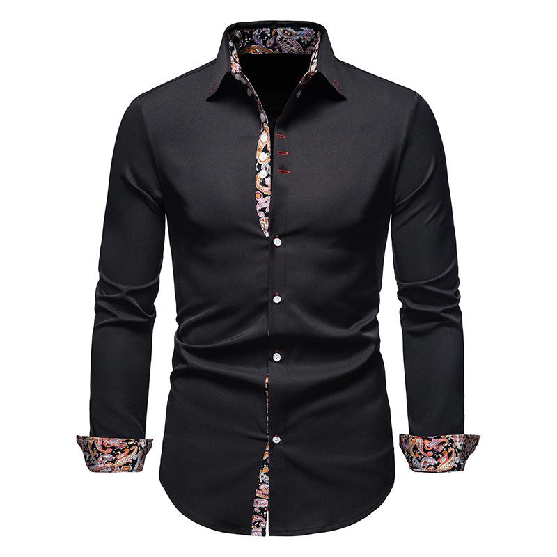 Mens Paisley Cotton Long Sleeve Dress Shirt Floral Print Casual Retro Button Down Shirts Men Slim Fit Chemise Homme Men's