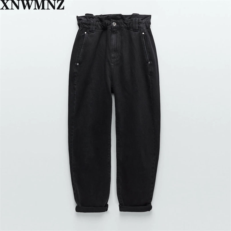 Women baggy paperbag High-waist jeans elastic waist front pockets zip metal top button Female pants High quality 210520, Black
Women baggy paperbag High-waist jeans elastic waist front pockets zip metal top button Female pants High quality 210520, Black