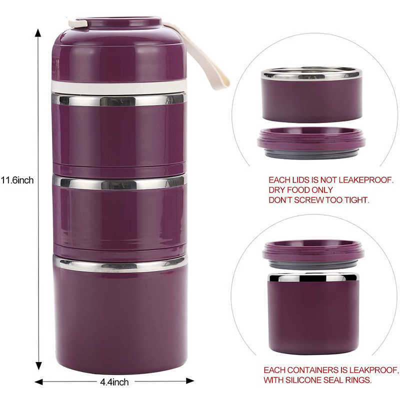 3 Tier Stainless Steel Lunchbox Insulation Food Soup Container Lunch Box Bag Portable Outdoor Bento Leak-Proof Kitchen 3 Layer 210818
