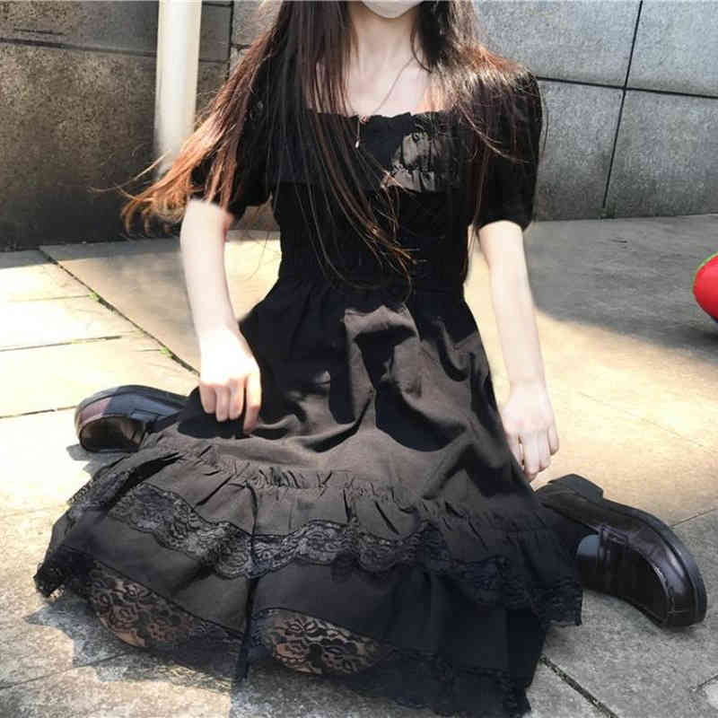 Lolita Style Black Summer Dress Women Gothic Short Woman Harajuku Lace Party es Ladies Vestido 13243 210510