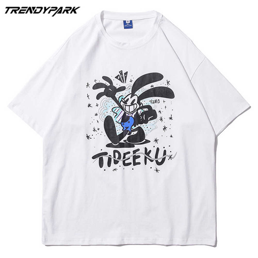 Men's T-shirt Cartoon Print Summer Short Sleeve Tee Hip Hop Oversized Cotton Casual Harajuku Streetwear Top Tshirts Clothing 210601