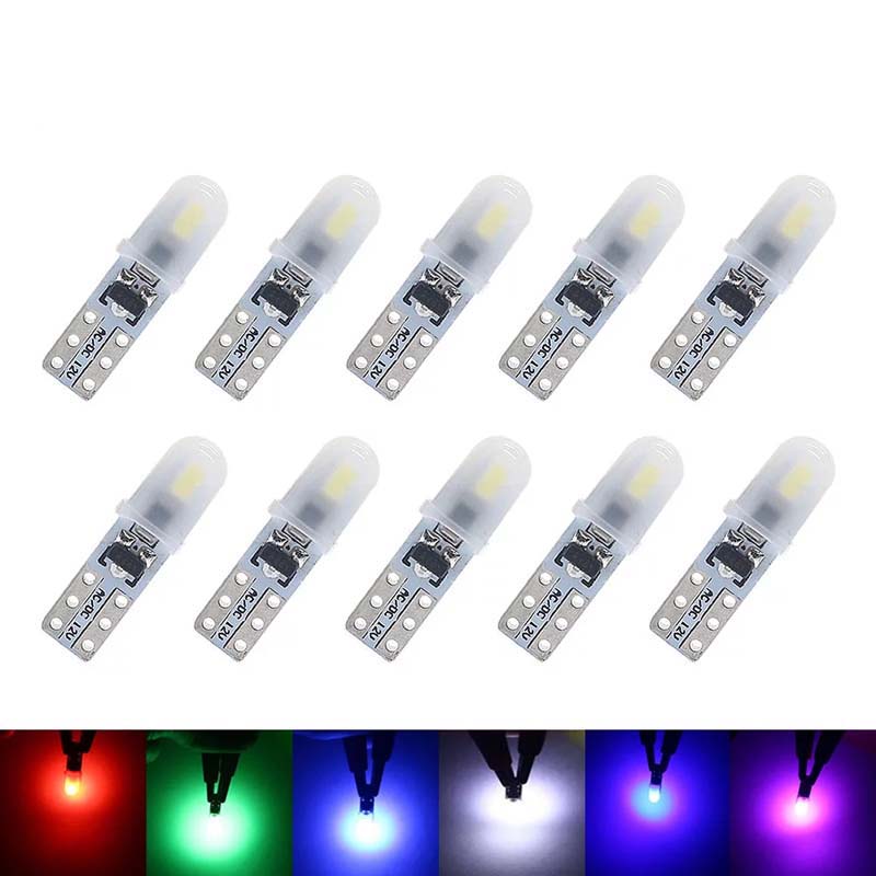 10Pcs/Set T5 Vehicle Dashboard LED Lights 2 3014 SMD Reading Instrument Panel Lamp LED-Bulb White 12V DC Light Universal