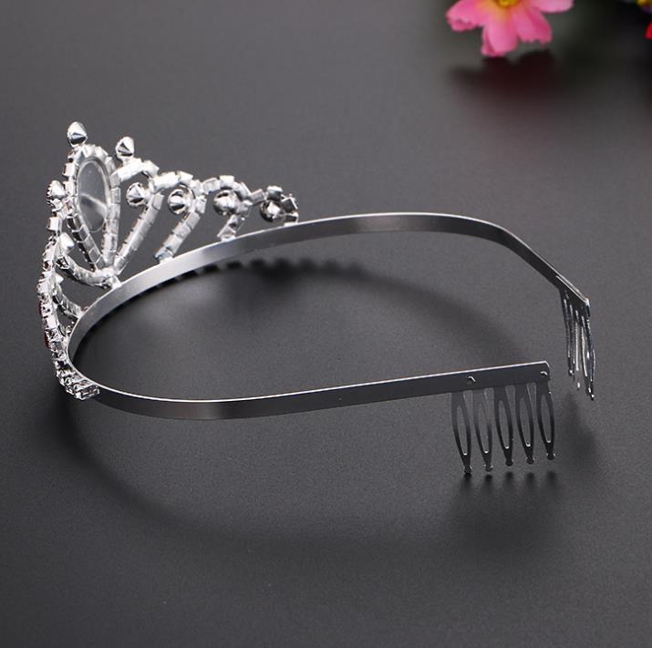 Pink Gems Rhinestone Tiara Blue Crystal Crown Alloy Silver Headband for Kids Girl Prom Birthday Prinecess Costume Party Accessories