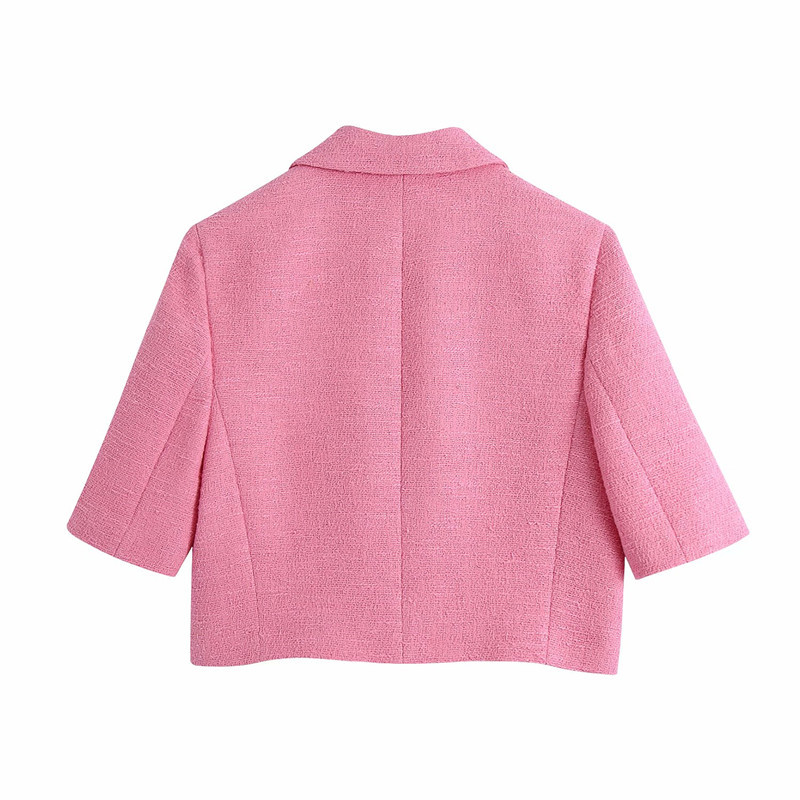 Sweet Women V Neck Single-breasted Coat Spring-autumn Fashion Ladies Office Minority Female Short Textured Blazer 210515